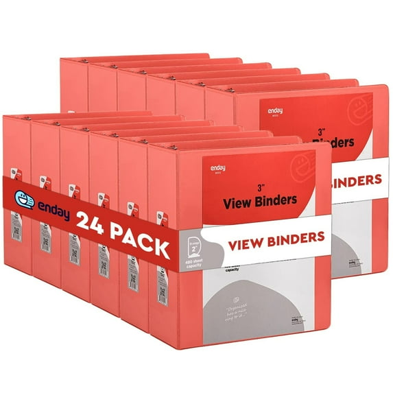 Enday 3 Inch Binder 3 Ring Binders with Pockets for Home, Office, School Supplies Organization, Red 24 Pc