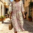 thumbnail image 6 of VBVC Women's and Women's Plus 3/4 Sleeve Midi Dress, Summer Casual Crew Neck Dress For Women, Ladies' Loose Fit Floral Dress with Pockets,Pink,S-5XL, 6 of 8