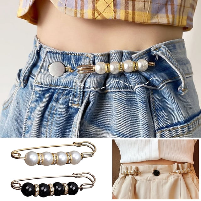 Elegant Rhinestone Pearl Brooch Pin for Sweaters & Shawls - Adjustable Waist Belt Clip & Scarf Organizer
