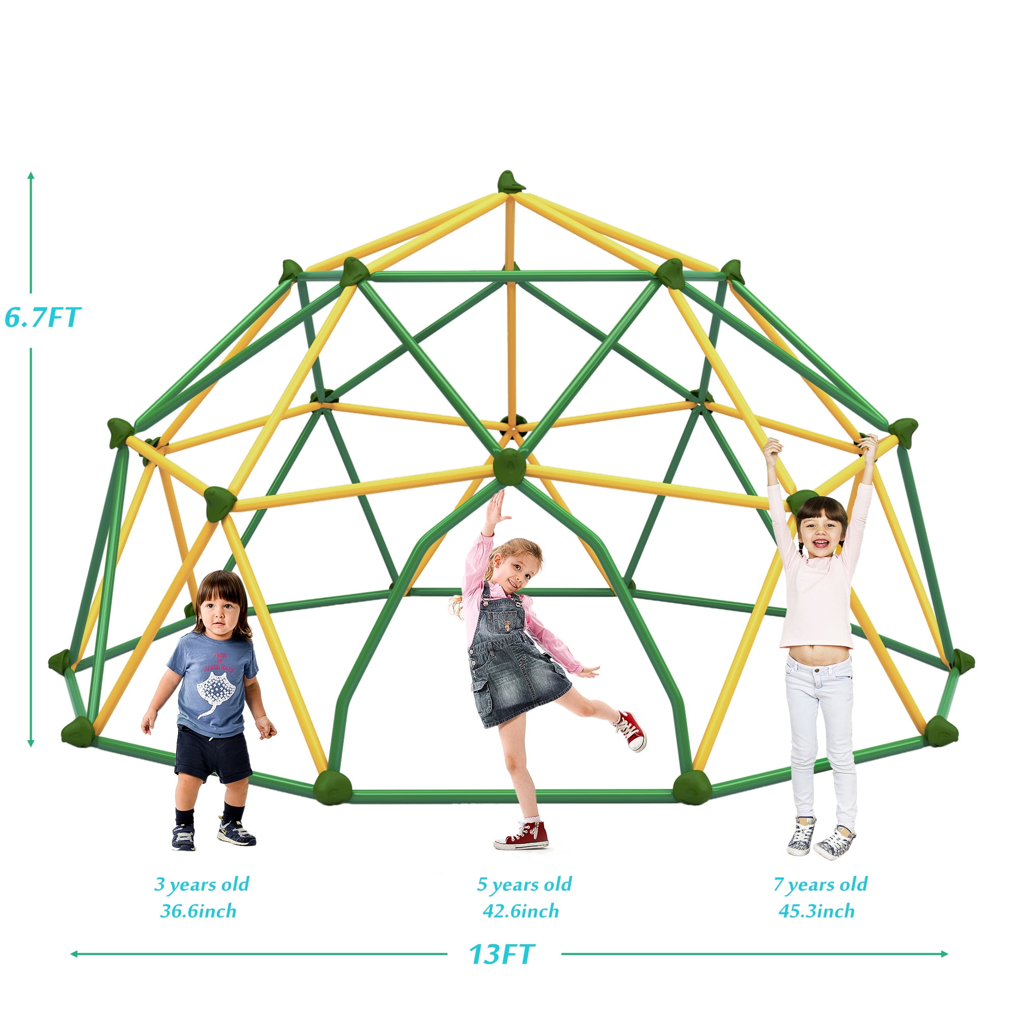 Aukfa 13FT Kids Geometric Climbing Dome for Kids 3 to 10 Outdoor Play Equipment,1000 lbs Capacity, Rust & UV Resistant, Yellow