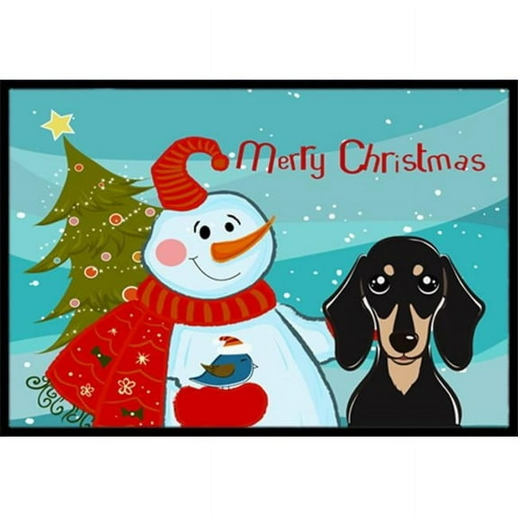Caroline's Treasures BB1835JMAT Snowman with Smooth Black and Tan Dachshund Door Mat, Indoor Rug or Outdoor Welcome Mat