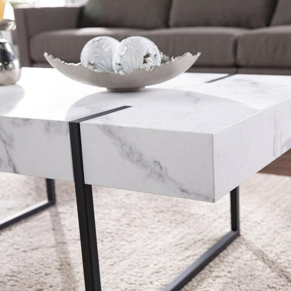 HomeRoots 43" White Faux Marble And Metal Rectangular Coffee Table