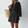 thumbnail image 2 of UAMVSH 2 Piece Sets for Women Lantern Long Sleeve Lounge Sets Jacquard Hollow Button Down Shirts with Shorts Set Beach Vacation Outfits, 2 of 7