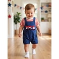 thumbnail image 4 of BemeyourBBs Toddler Baby Boy Girl 4th of July Outfit Patriot Independence Day Outfit Newborn Baby Boys Girls Summer Clothes Short Sleeve Stars Stripe Print T Shirt Tops and Suspender Shorts Set, 4 of 9