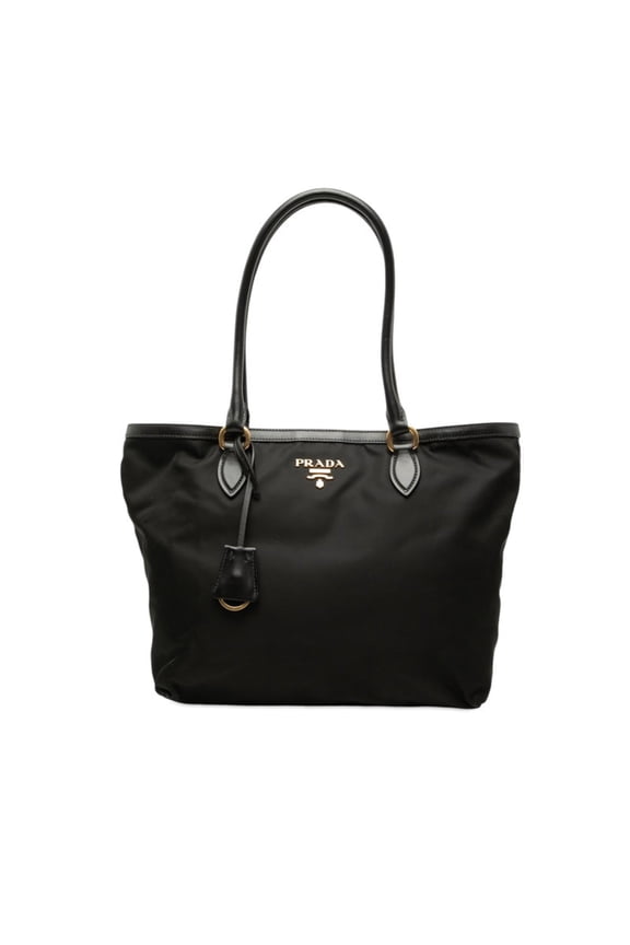 Pre-Owned Prada Logo Tote Bag Handbag 1BG159 Black Nylon Leather Women's PRADA