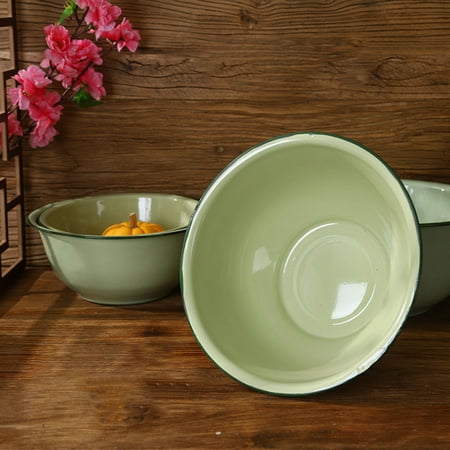 

Meizhencang Enamel Bowl Thickened Nostalgic Green Salad Pasta Soup Basin for Dinner