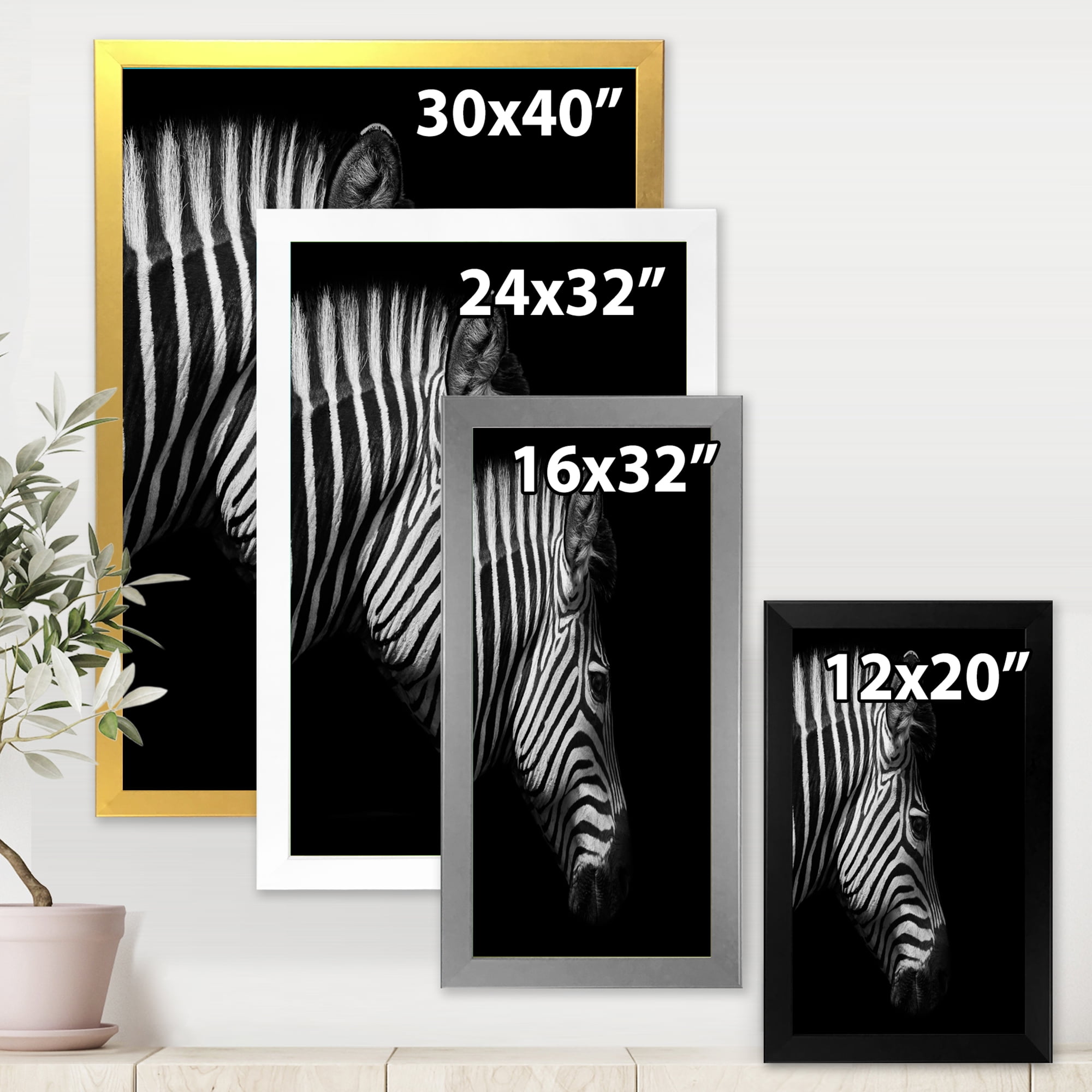 Designart 'Black and White Portrait of Zebra Head' Farmhouse Framed Art Print