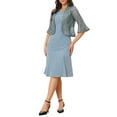 thumbnail image 4 of INSPIRE CHIC 2 Piece Dress Sets for Women's Long Sleeve Lace Cropped Shrug Sleeveless Midi Dresses Party Dress XS Grey Blue, 4 of 6