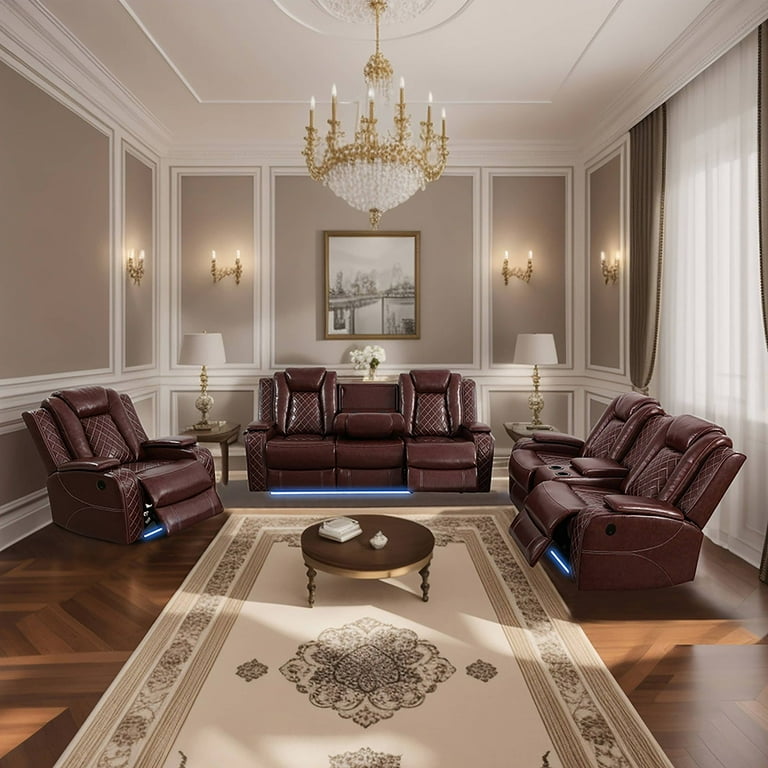 TRUME S　collection TR-MB5004/MB52-UAA0 TrumanPick Power Air Leather Recliner Sofa Set with LED