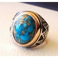 thumbnail image 3 of Blue Copper Turquoise Mens Ring, Natural Turquoise Ring, Oxidized Two Tone, 925 Silver Ring, Birthday Gift, Heavy Mens Ring, Arabic Design, Ottoman Style Ring, Christmas, Turkey Mens Signet Ring, 3 of 6