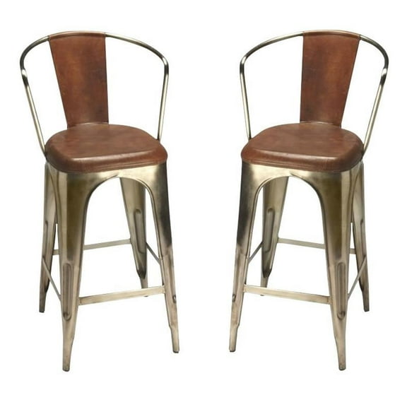 Home Square Industrial Chic 26" Bar Stool in Brown - Set of 2