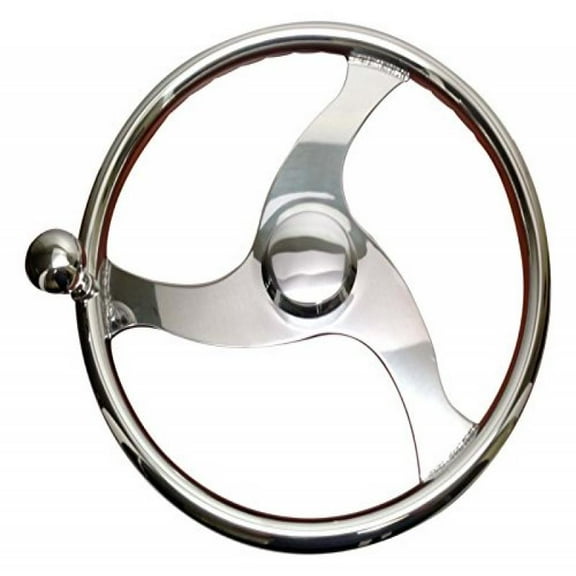Pactrade Marine Boat Stainless Steel Steering Wheel with Power Knob Comfort Grip, 15.5" D