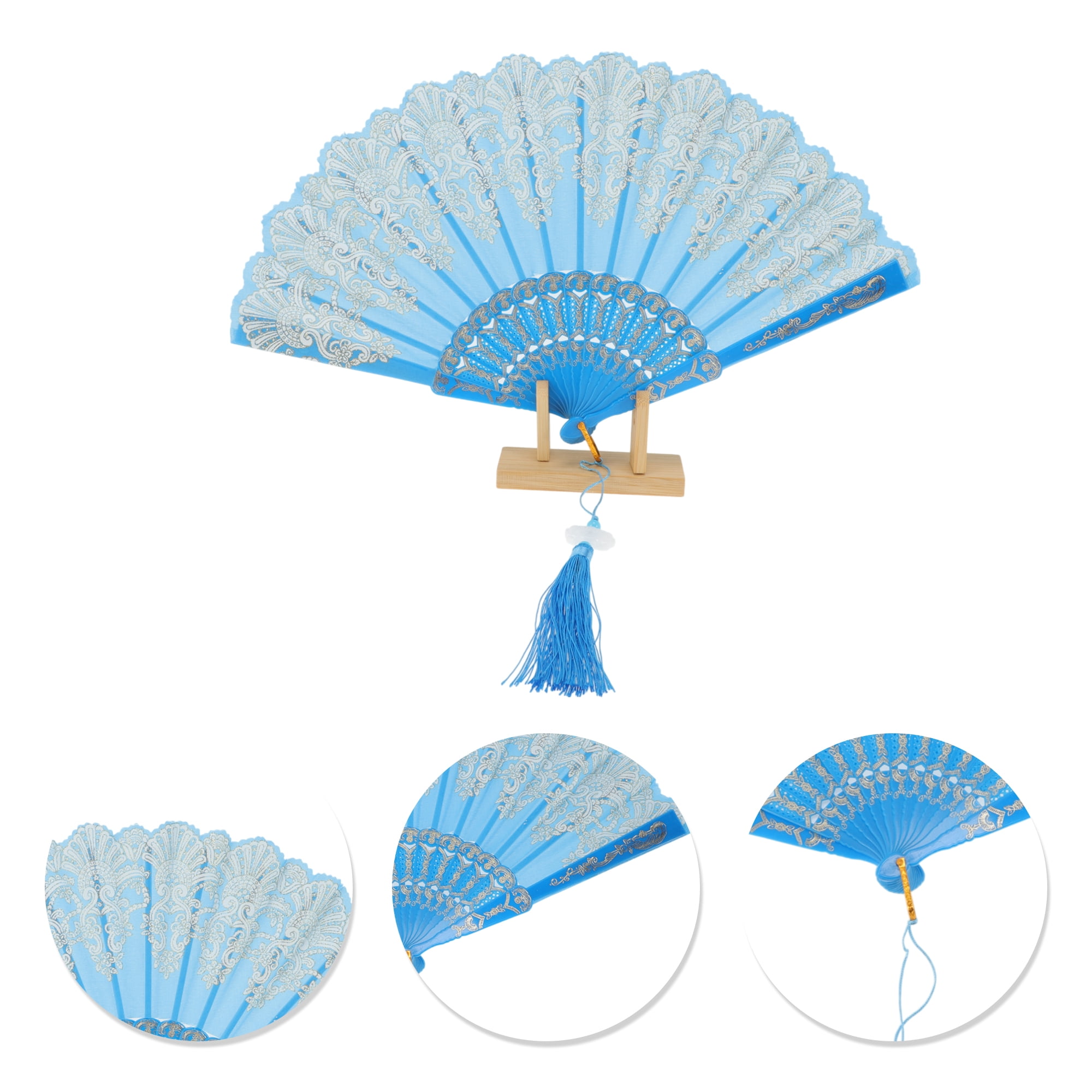 Unique Bargains Lucky Cloud Pattern Folding Fan 1 Pc for Events Decorations Sky Blue
