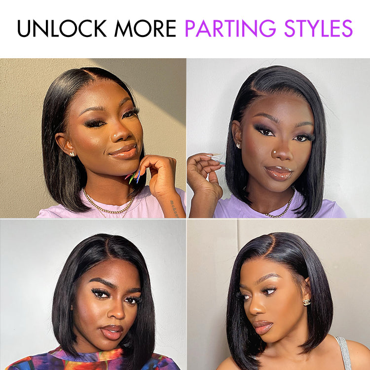 LUVME Super Natural Hairline Natural Black Silky Blunt Cut Glueless 13x4 Frontal Lace Human Hair Short Bob Wig
