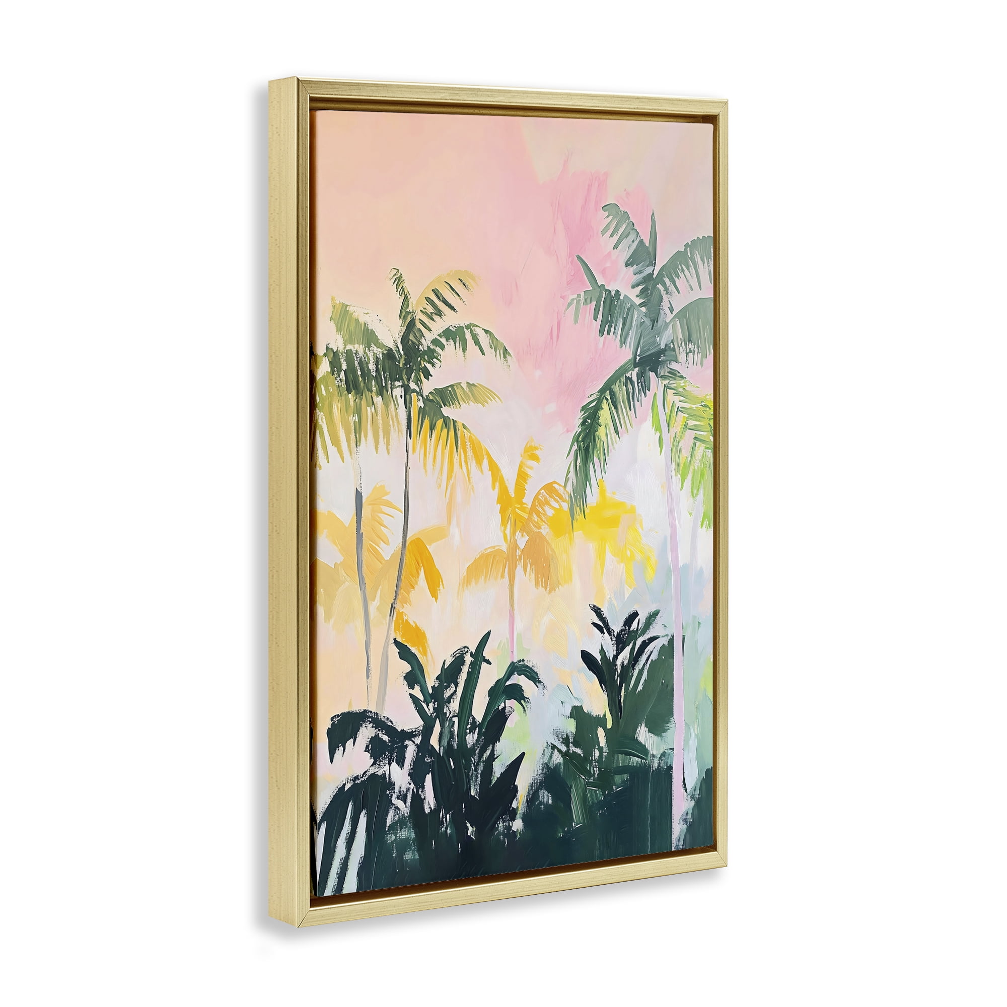 Stupell Industries Pastel Palms in Morning Glow Gold Framed Floater Canvas Wall Art, design by The Prints Vibe