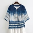 thumbnail image 4 of Xoenoiee Blue Tie Dye Print Womens Tops Dressy 3/4 Length Sleeve Henley V Neck Button Down Shirts Pleated Gauze Blouses Plus Size, Size 4XL, 4 of 7