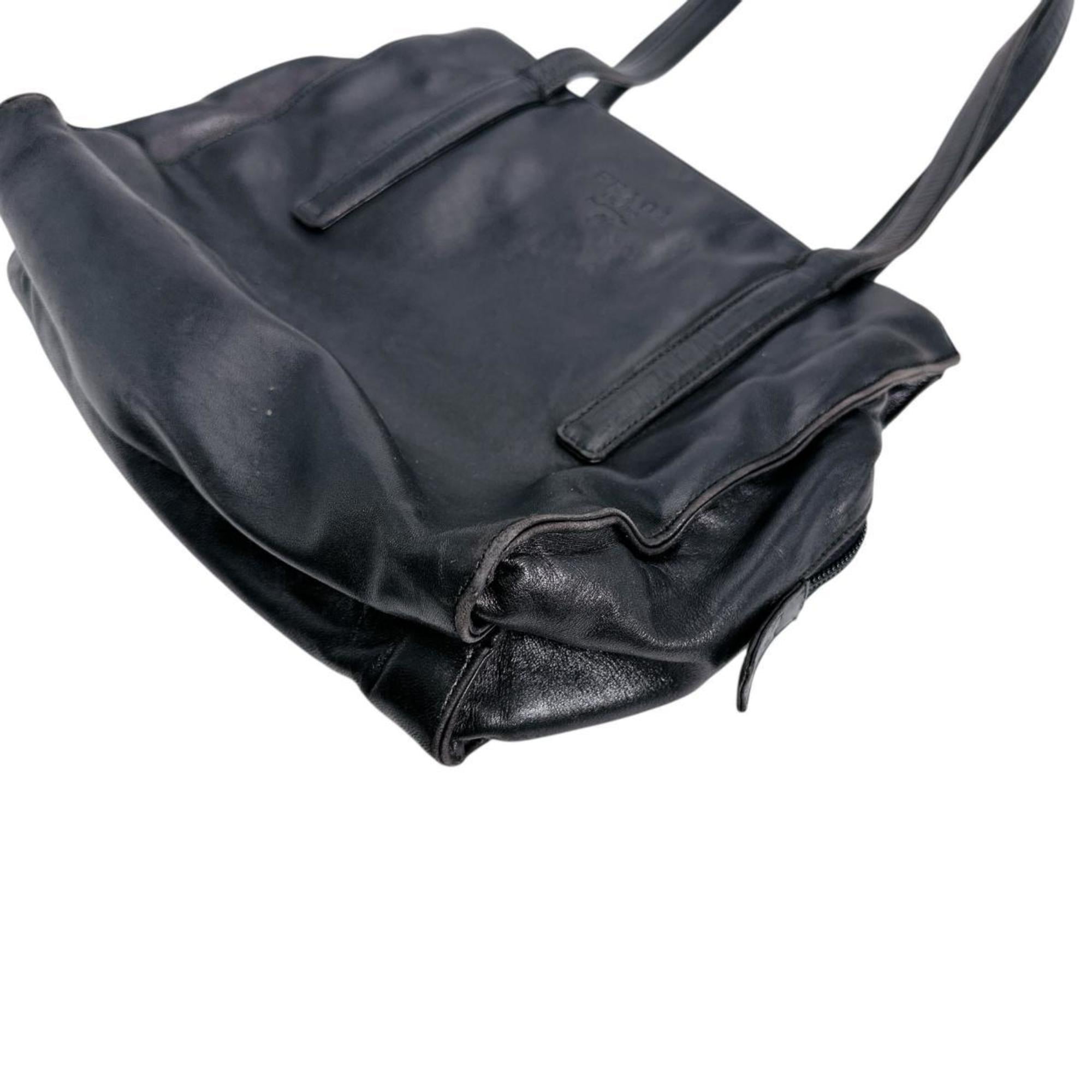 Pre-Owned PRADA Tote Bag Logo Embossed Leather Black (Fair
