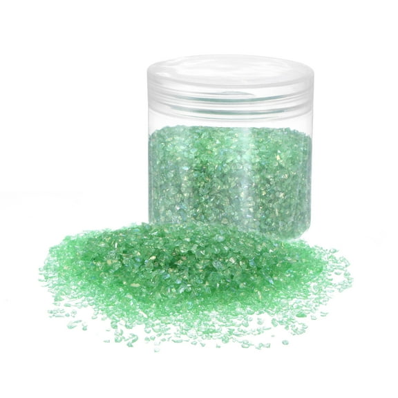 Uxcell 200g Crushed Glass Chips 1-3mm Irregular Broken Sprinkles Chunky Glass for Crafts DIY Vase Filler, Forest Green