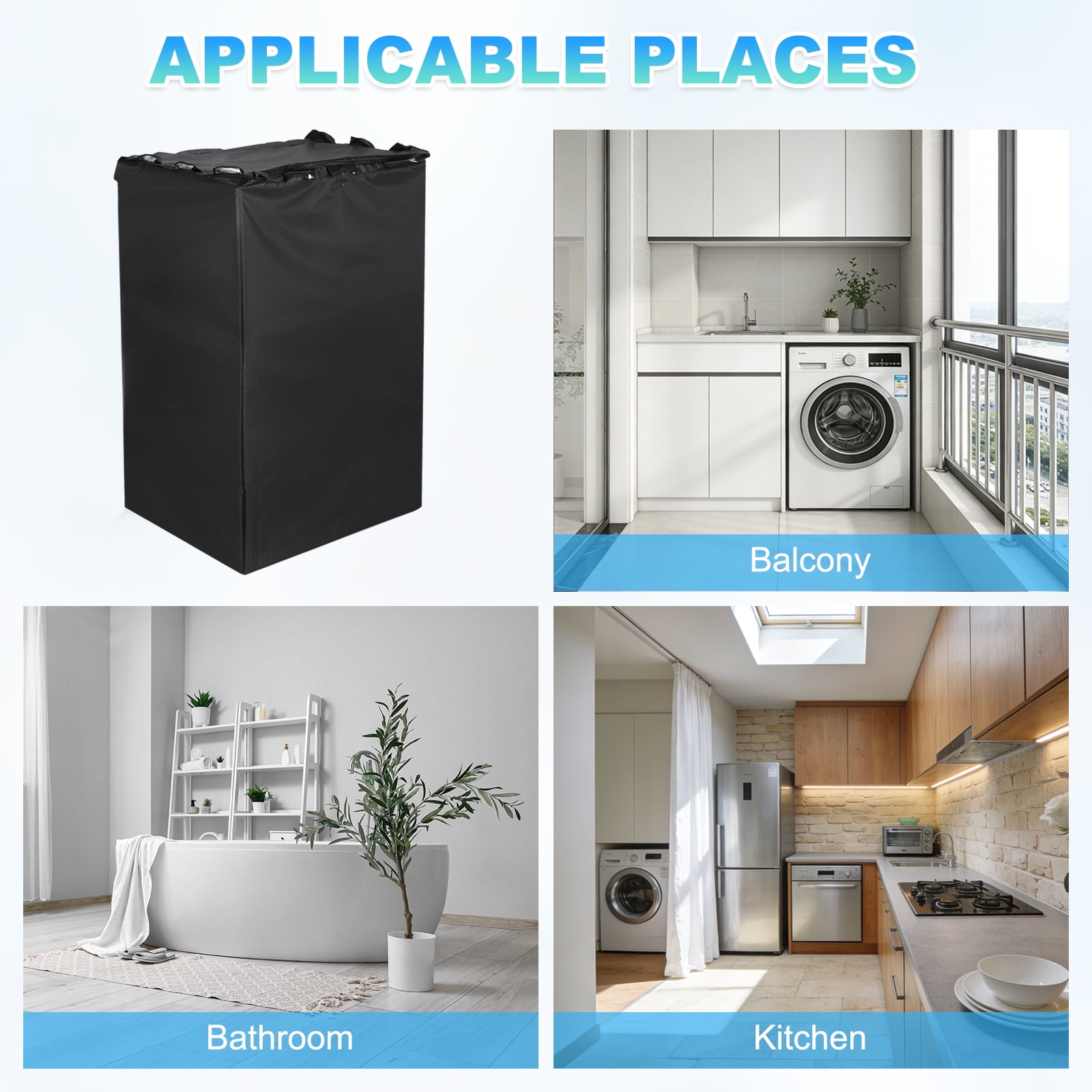 Uxcell Washer and Dryer Covers 22"x24"x37"- Waterproof, Dustproof, Sun-Proof Top-loading Washing Machine Cover for Laundry Room Balcony, Black