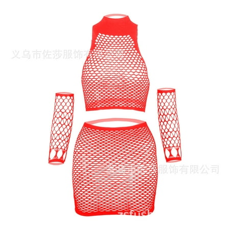 Generic Sexy Lingerie Love Hollow-out Tight Fishnet Clothes Sexy Long Sleeve See-through Hip Skirt Uniform Temptation W629