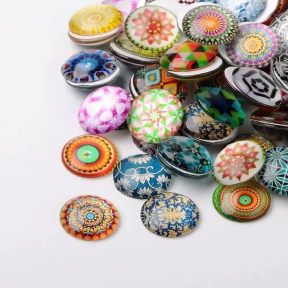 U8MO 8 Mandala Cabochons 25mm Circle Flat Domed Assorted Flatbacks Glass Lot Mosaic
