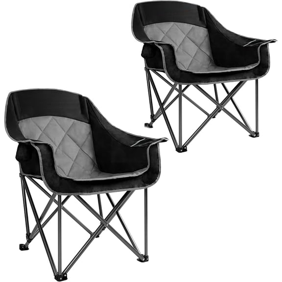 2 Pack Oversized Padded Camping Chair Heavy Duty Quad Fold Arm Chair Portable for Outdoor - Support 450LBS, Black