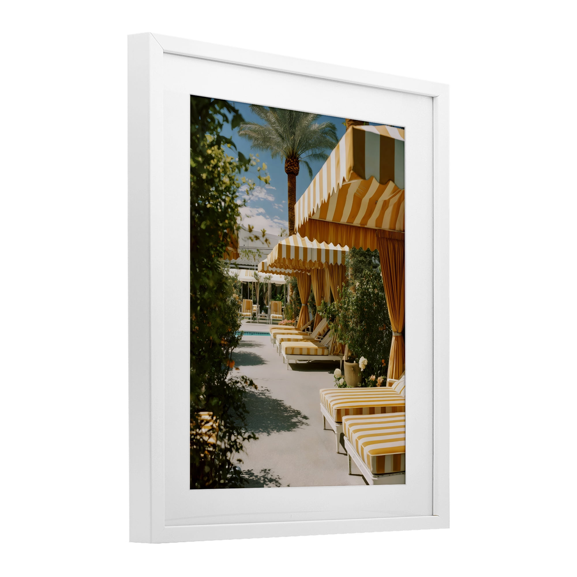 Stupell Industries Vintage Cabanas at Poolside White Framed Print Under Glass, design by Franklyn Gregory