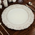thumbnail image 2 of BalsaCircle 6 Antique White 14" Metallic Acrylic Wooden Textured Round Baroque Plastic Charger Plates, 2 of 6