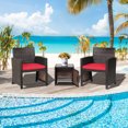 thumbnail image 3 of Gymax Ensemble de Conversation en Rotin pour Patio 3 Pcs Ensemble Bistro avec Housse Imperméable Rouge, 3 of 10