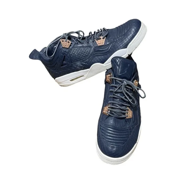 Ni - ke Air Jordan IV 4 Retro Premium Obsidian Mens Size 17 Sneaker Shoes Leather Navy