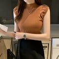 thumbnail image 2 of Débardeurs Femme Col Rond Mi-Col Roulé Slim Fit en Tricot Sans Manches T-Shirt Basique Blanc, 2 of 7