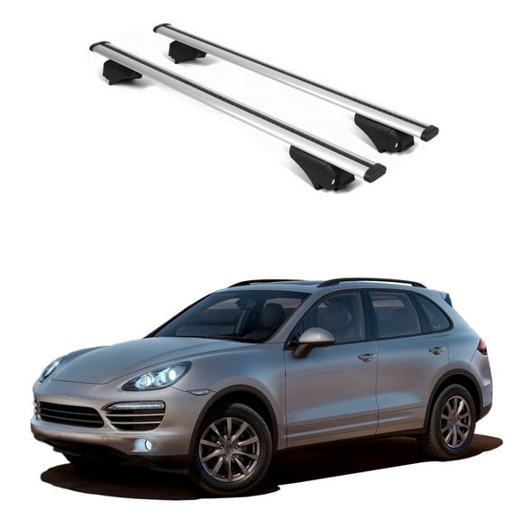 ERKUL Roof Rack Cross Bars for Porsche Cayenne 2011-2018 | Aluminum Crossbars with Anti Theft Lock for Rooftop | Compatible with Raised Rails - Silver