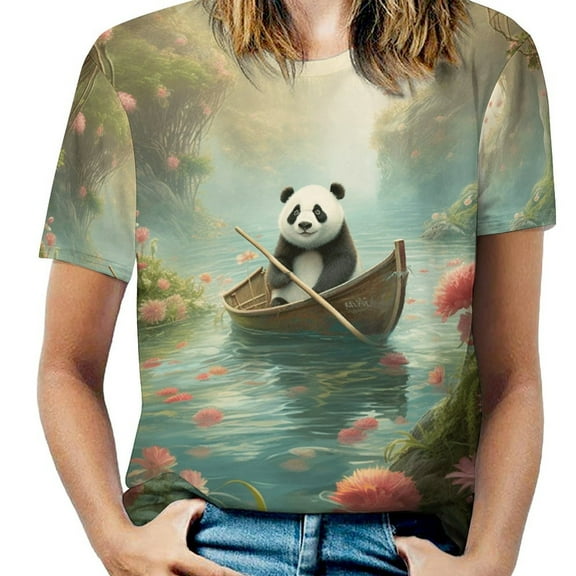 Funny Cute Panda Women's T-Shirt Short Sleeve T Shirts Tops Tee Ladies Loose T