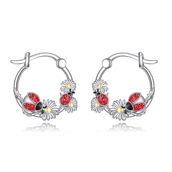 Ladybug Earrings 925 Sterling Silver Animal Hoop Earrings Ladybug Jewelry Gifts for Women
