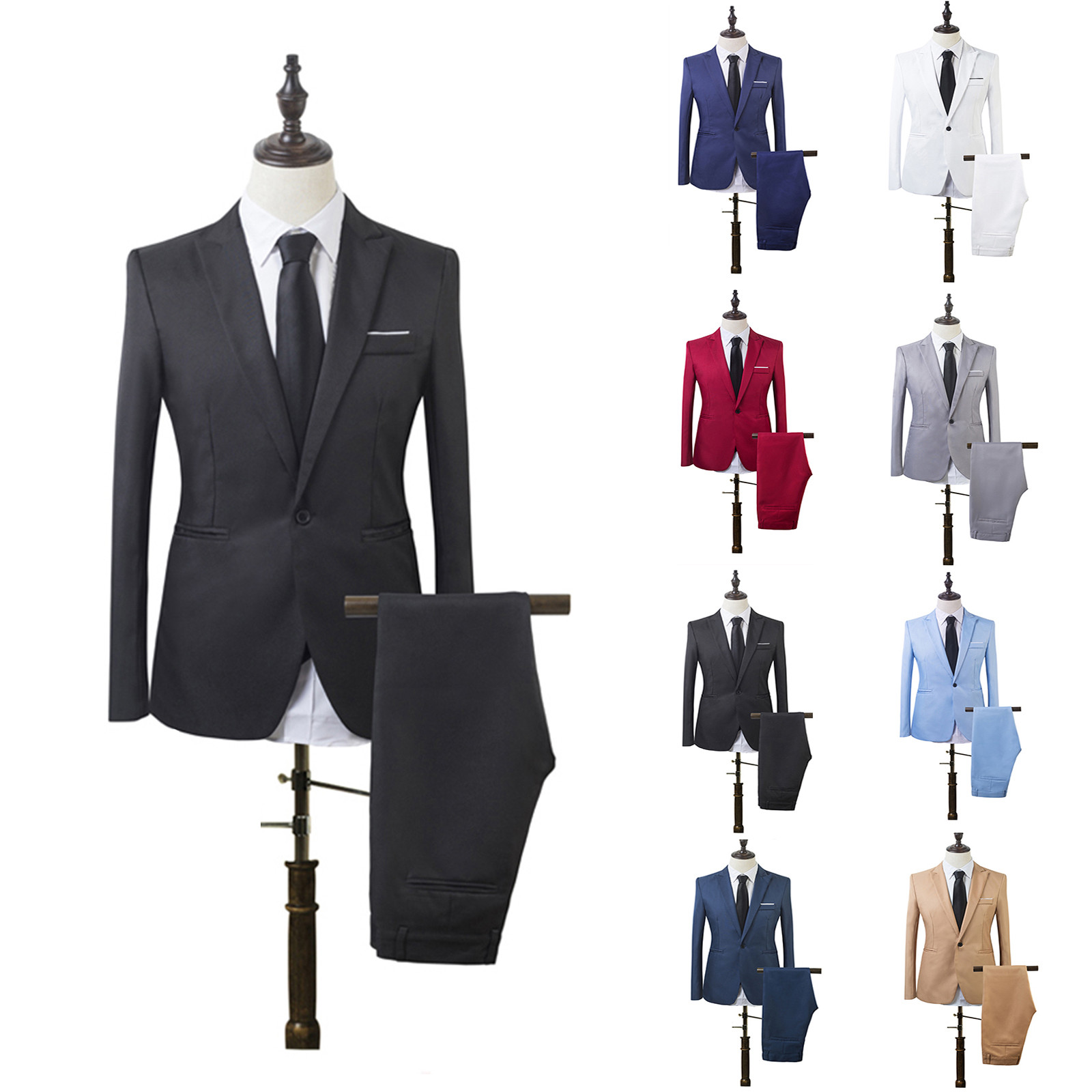 Utoimkio Men's 3 Pieces Suit Elegant Solid One Button Slim Fit Single ...