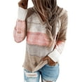 thumbnail image 2 of Women's Hooded Casual Sweater Color Block Knitted Loose Fitting Pullover with Drawstring Hood, 2 of 7