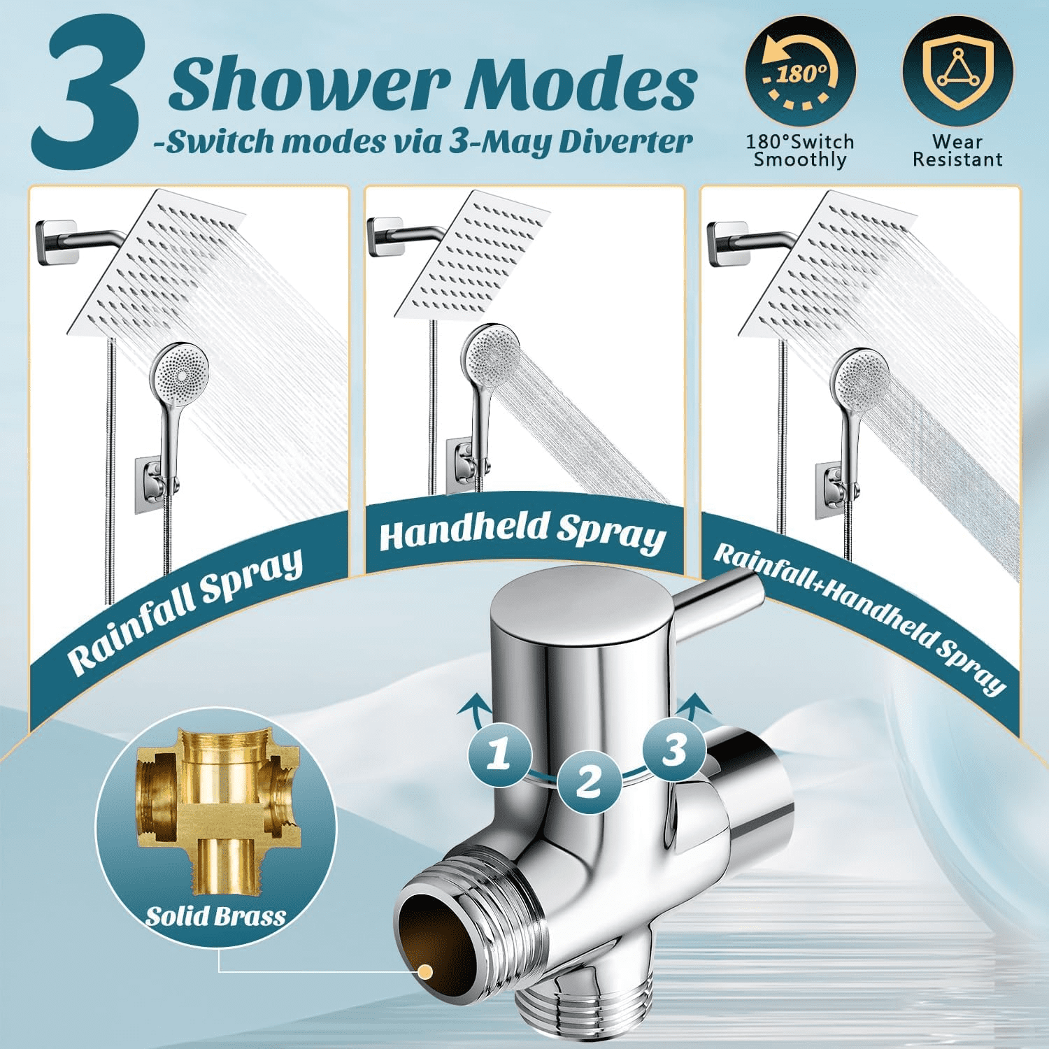 Shower Head 8" High Rain Showerhead Combo Pressure Rainfall & 4Modes Shower Heads with Handheld Shower Head Attached, 60 Inch Hose,304 Stainless Steel,Silver