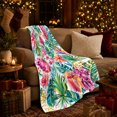 thumbnail image 3 of Pink Hibiscus with Fan Palms and Teal Leaves, Cheerful Tropical Style for Flower Lovers, Island Blossom Canopy and decorative theme Gift, Cozy Flannel Blanket for Sunroom and Bedroom, Home Decor, 3 of 9