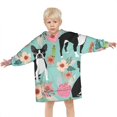 thumbnail image 3 of Green Boston Terrier and Flower Blanket Hoodies for Kids 6-13YR Oversize Wearable Blanket Hoodies for Boys Girls Teens, 3 of 7