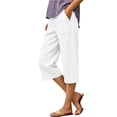 thumbnail image 4 of Oksale Faux Denim Capri Pants for Women Pull On Petite Straight Leg Capris with Pockets Casual High Waisted Button Cropped Trouser White 2XL, 4 of 7