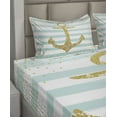 thumbnail image 4 of Ambesonne Vintage Fitted & Top Sheet Set with Shams, Marine Golden Anchor, Pale Blue White, 4 of 5