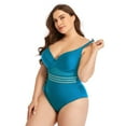 thumbnail image 4 of DizeyBoyo Women's Plus Size One Piece Swimsuit V Neck Tummy Control Hollow Out Swimwears Bathing Suits, M-4XL, 4 of 6