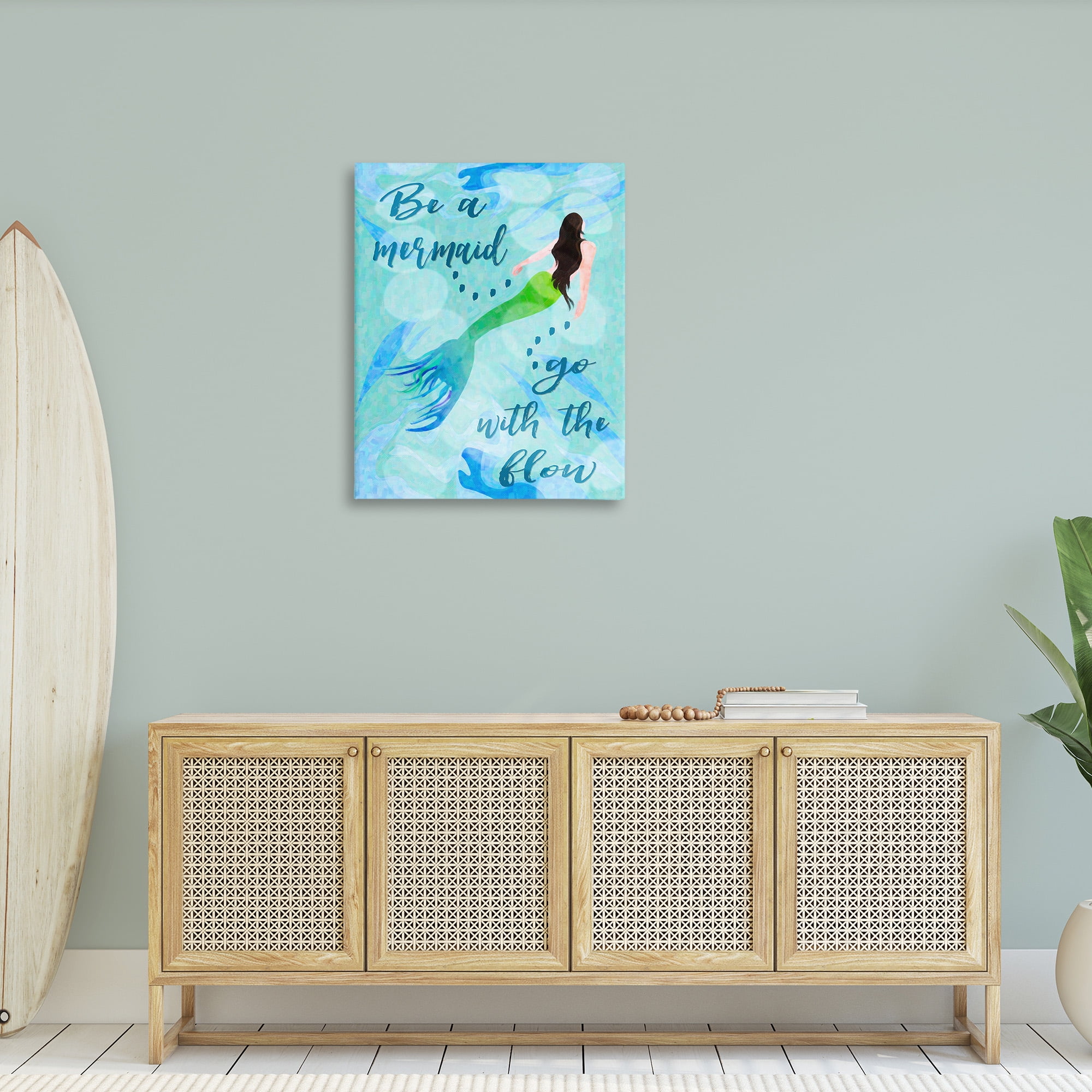 Stupell Industries Go With Flow Mermaid Abstract Painting Gallery Wrapped Canvas Art Print Wall Art, 30 x 40
