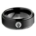 thumbnail image 2 of Tungsten Trident Weapon Spear Band Ring 8mm Men Women Comfort Fit Black Step Bevel Edge Brushed Polished, 2 of 4