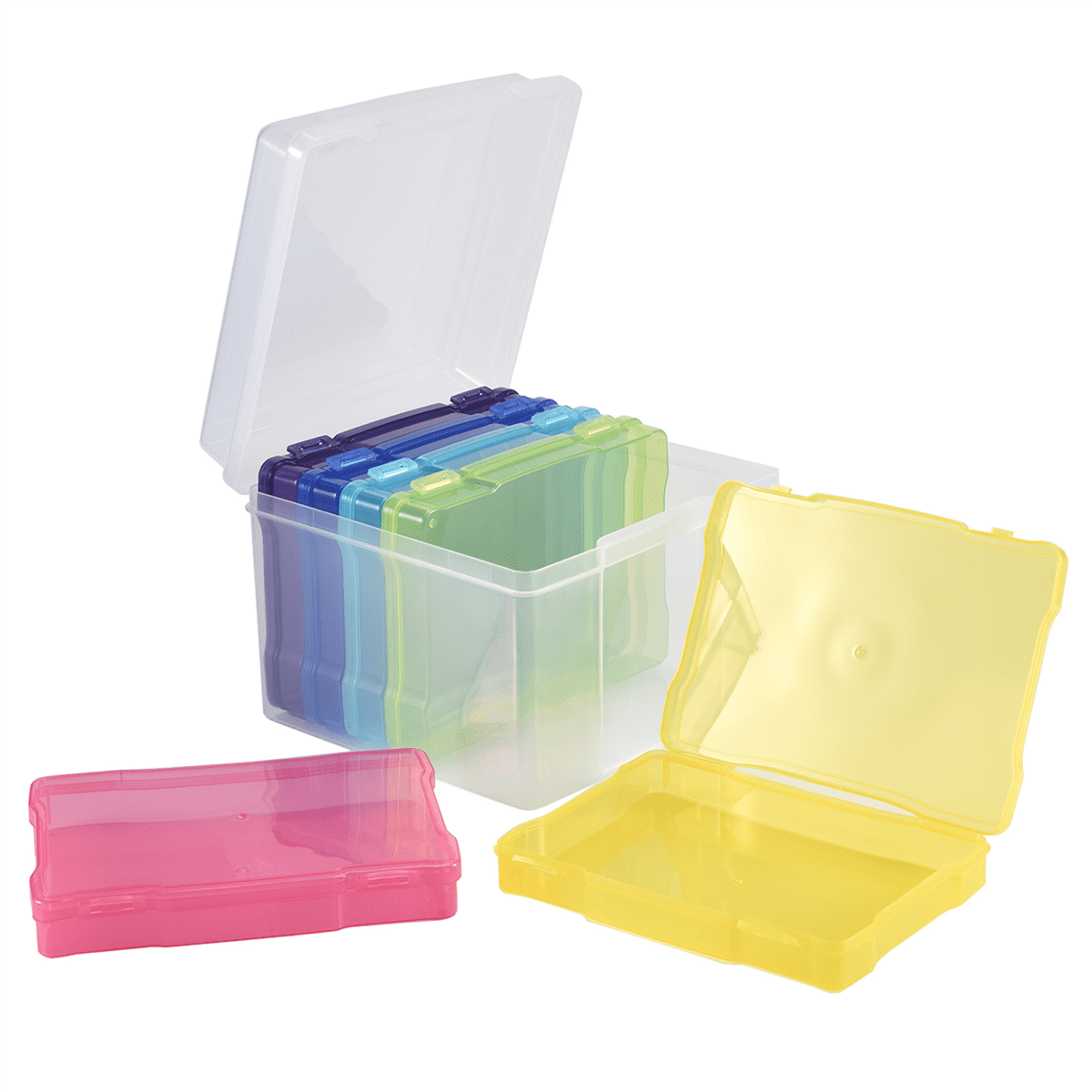 5X7 inch Photos Cases and Clear Craft Keeper with Buckle Design 6 Inner Cases Plastic Storage Container Box A