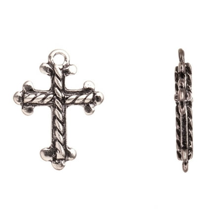 Design Cross Charm - Cross, Rope Design Inside Antique Silver-Plated Charm 15x20mm 10pcs/pack (4-pack Value Bundle), SAVE $3