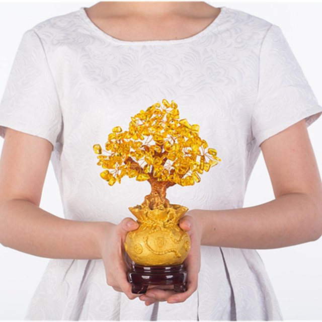 Bonsai Feng Shui , estatua trae , prosperidad árboles artificiales decorativos de chin de Amarillo Baoblaze Escultura del árbol del dinero