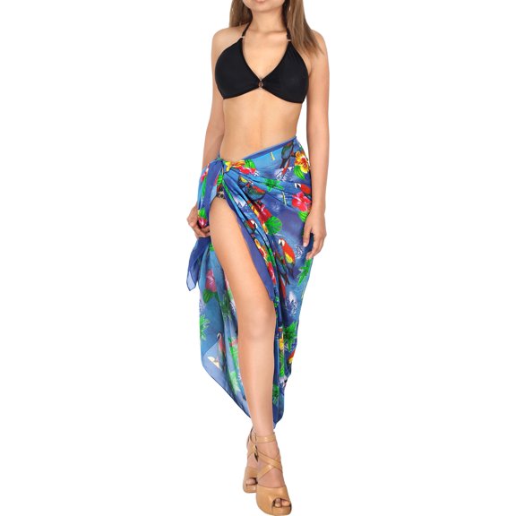 HAPPY BAY Women's Beachwear Sarong Coverups Bikini Skirt Swim Cover up Summer Wraps Swimwear Beach Wrap Skirts for Women One Size Royal, Tropical Parrot