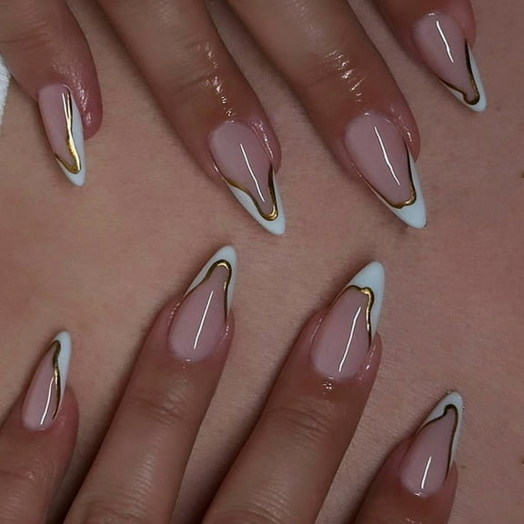 1 Set Artificial Nails Detachable Press On Nails French Tip False Nails Almond Full Covers on Nails for Woman