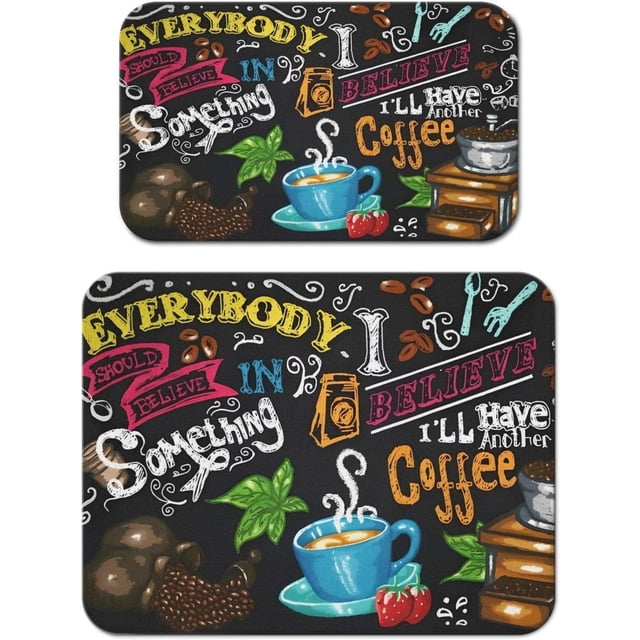 2 Pack Coffee Maker Mat for Countertops Dish Mat Drying Kitchen Mat Set 18X24+19.5x12Inch Espresso Machine Mat Coffee Pot Mats for Kitchen Counter Ultra Absorbent and Non-Slip Coffee Pattern Pad